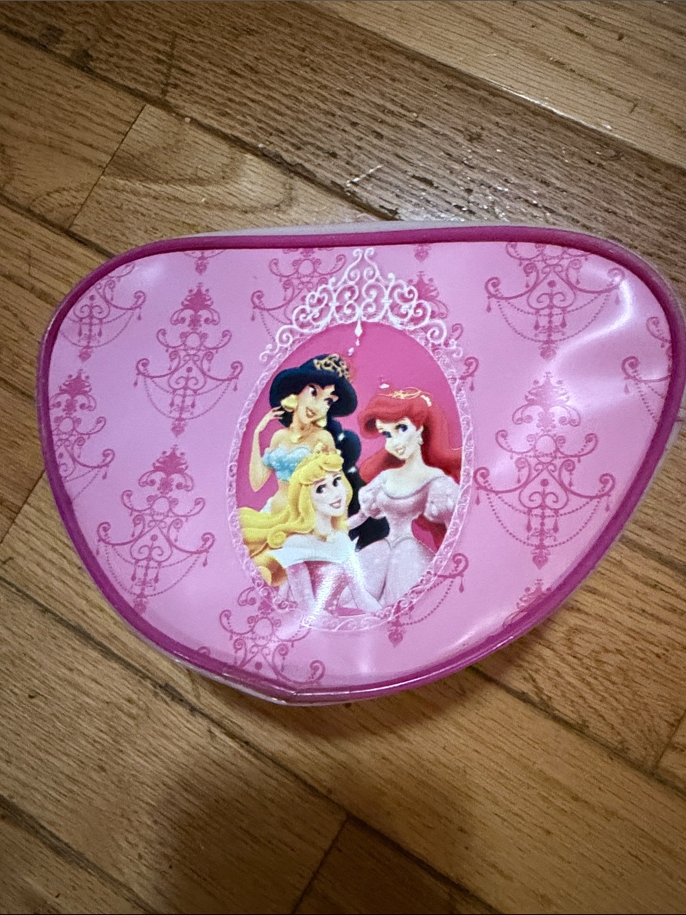 Disney Pink Heart-Shaped Princess Handlebar Vinyl Zipper Pouch with Magenta Trim